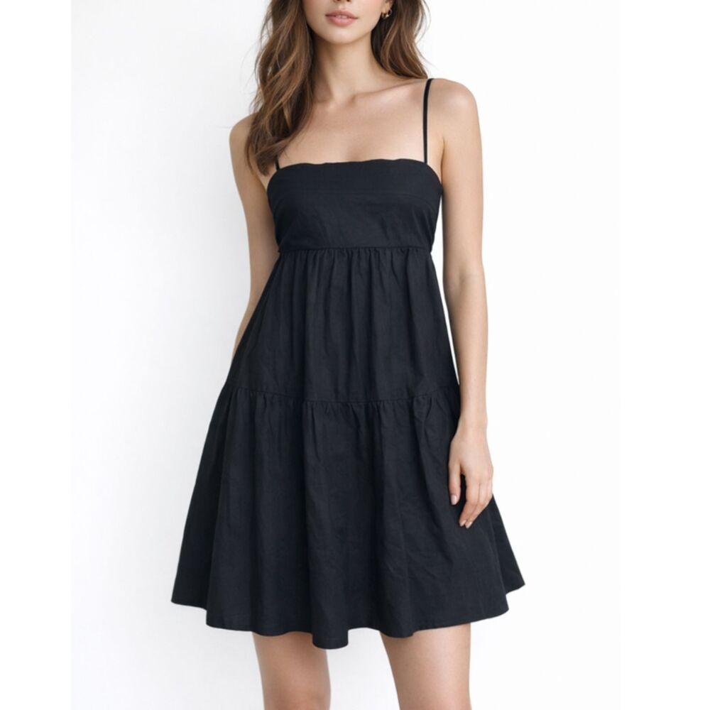 Modern Citizen Alondra Women’s XS Black Tiered Mini Dress Casual Minimal Chic